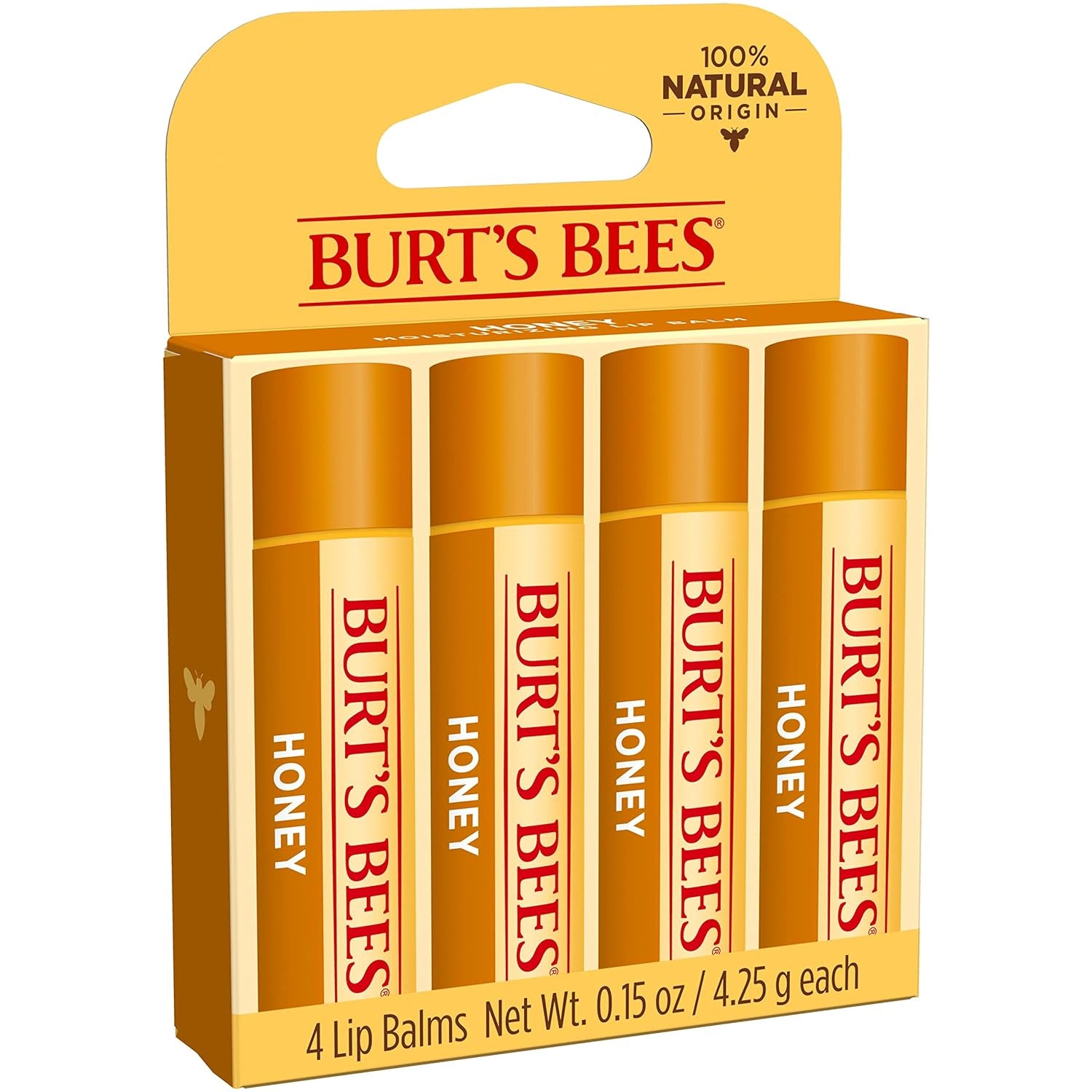 Lip Balm Easter Basket Stuffers - Honey, Lip Moisturizer with Responsibly Sourced Beeswax, Tint-Free, Natural Conditioning Lip Treatment, 4 Tubes, 0.15 Oz.