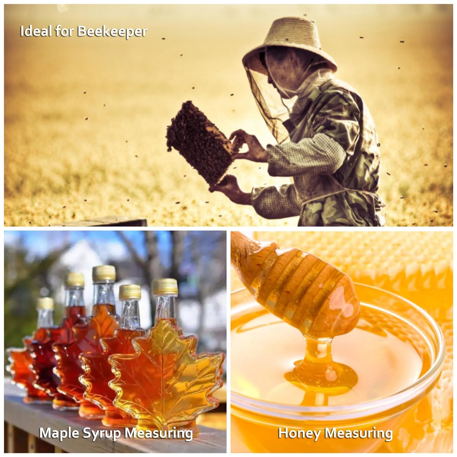 Honey Refractometer for Honey Moisture, Brix and Baume, 3-In-1 Uses, 58-90% Brix Scale Range Honey Moisture Tester, with ATC, Ideal for Honey, Maple Syrup, and Molasses, Bee Keeping Supplies