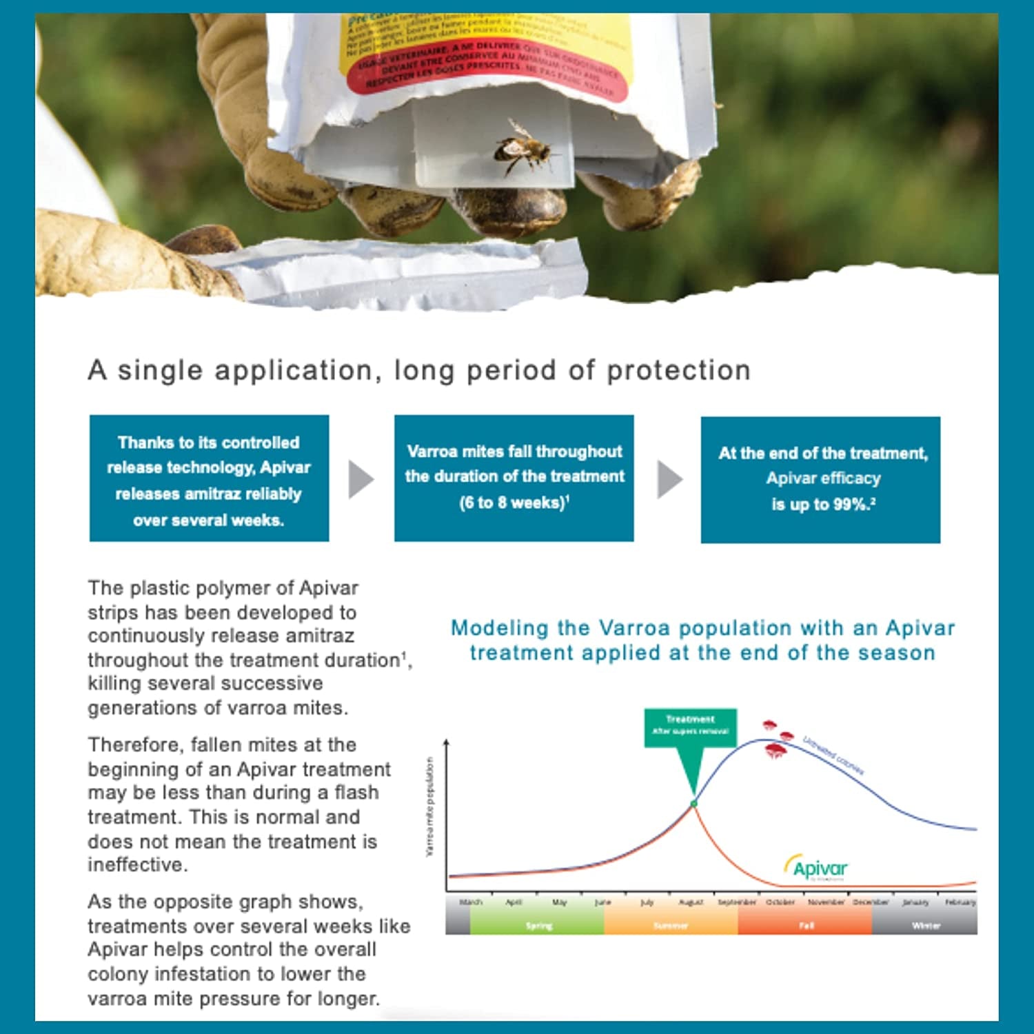 Apivar Varroa Mite Treatment with Easy Rip Strips for Managing Mites on Honey Bees (4 Pack)