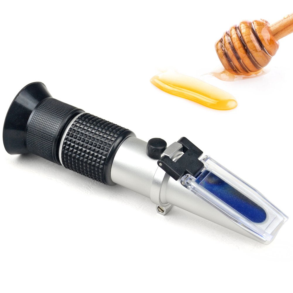 Honey Refractometer for Honey Moisture, Brix and Baume, 3-In-1 Uses, 58-90% Brix Scale Range Honey Moisture Tester, with ATC, Ideal for Honey, Maple Syrup, and Molasses, Bee Keeping Supplies