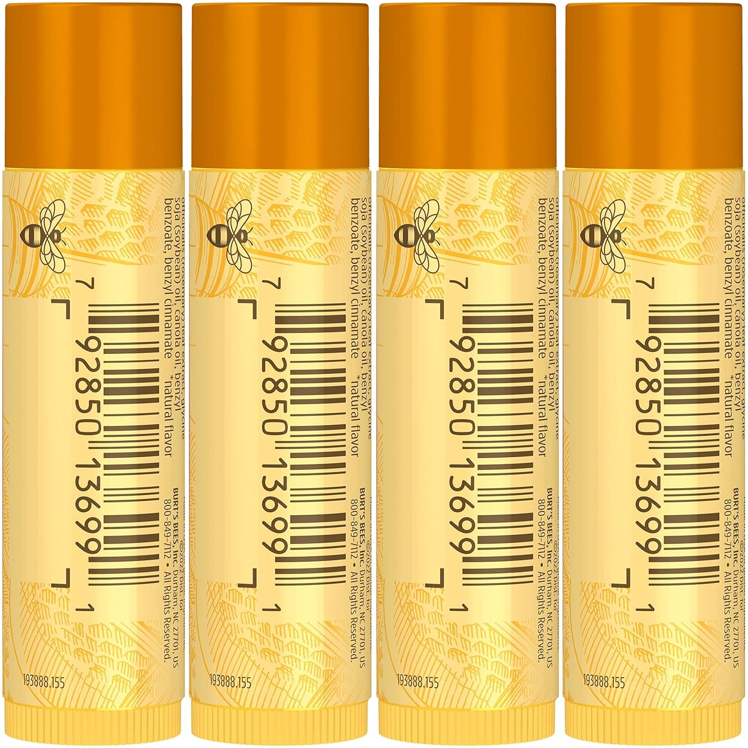 Lip Balm Easter Basket Stuffers - Honey, Lip Moisturizer with Responsibly Sourced Beeswax, Tint-Free, Natural Conditioning Lip Treatment, 4 Tubes, 0.15 Oz.