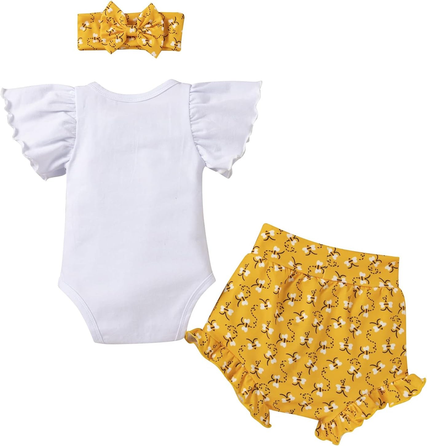 Newborn Baby Girls Clothes Ruffles Sleeve Romper + Fruit Floral Bottoms Shorts + Headband 3PCS Summer Birthday Outfits