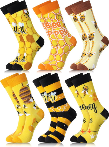 6 Pairs Bee Socks for Women Bee Series Casual Crew Socks for Bee Lover Christmas Gift Halloween Costume