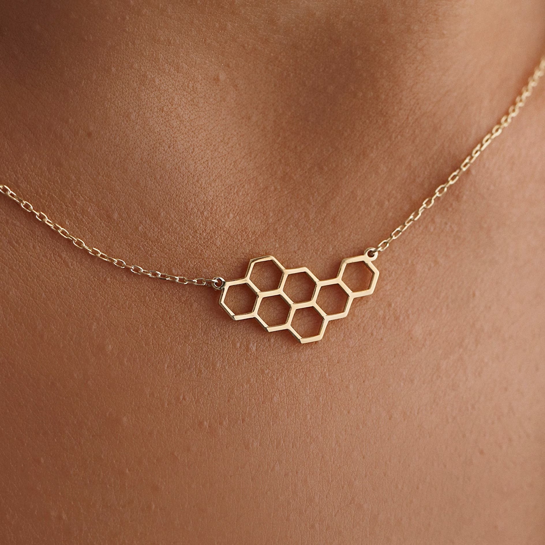 Honeycomb Necklace, Geometry Shape, Layering Necklace, Birthday Necklace, Gift for Her, Christmas Gift,