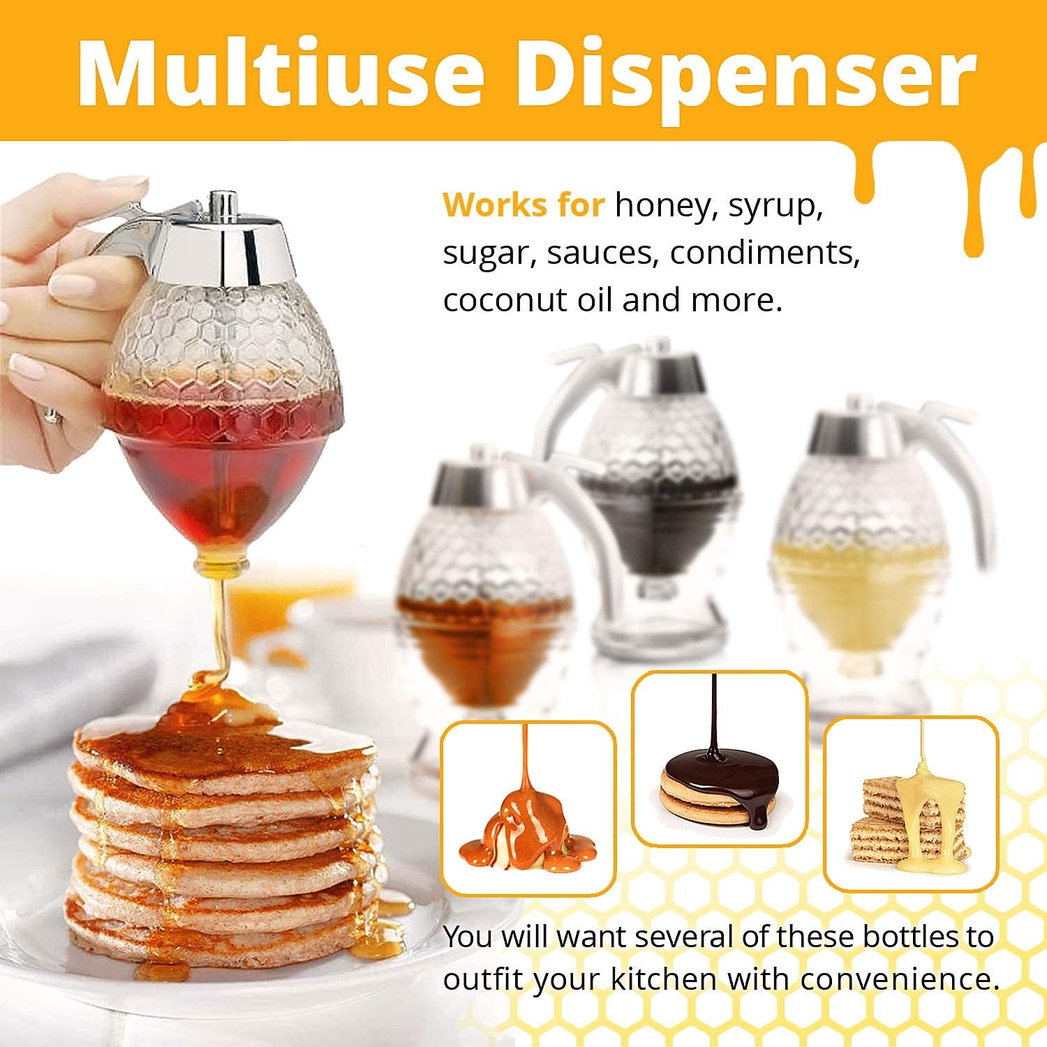 Honey Dispenser – No Drip Glass with Stand – Honey Jar – Clear Glass Honey Container with Dipper 8 Oz – Maple Syrup Dispenser – Honey Pot with Stand – Honey Bottle with Flip Top Lid