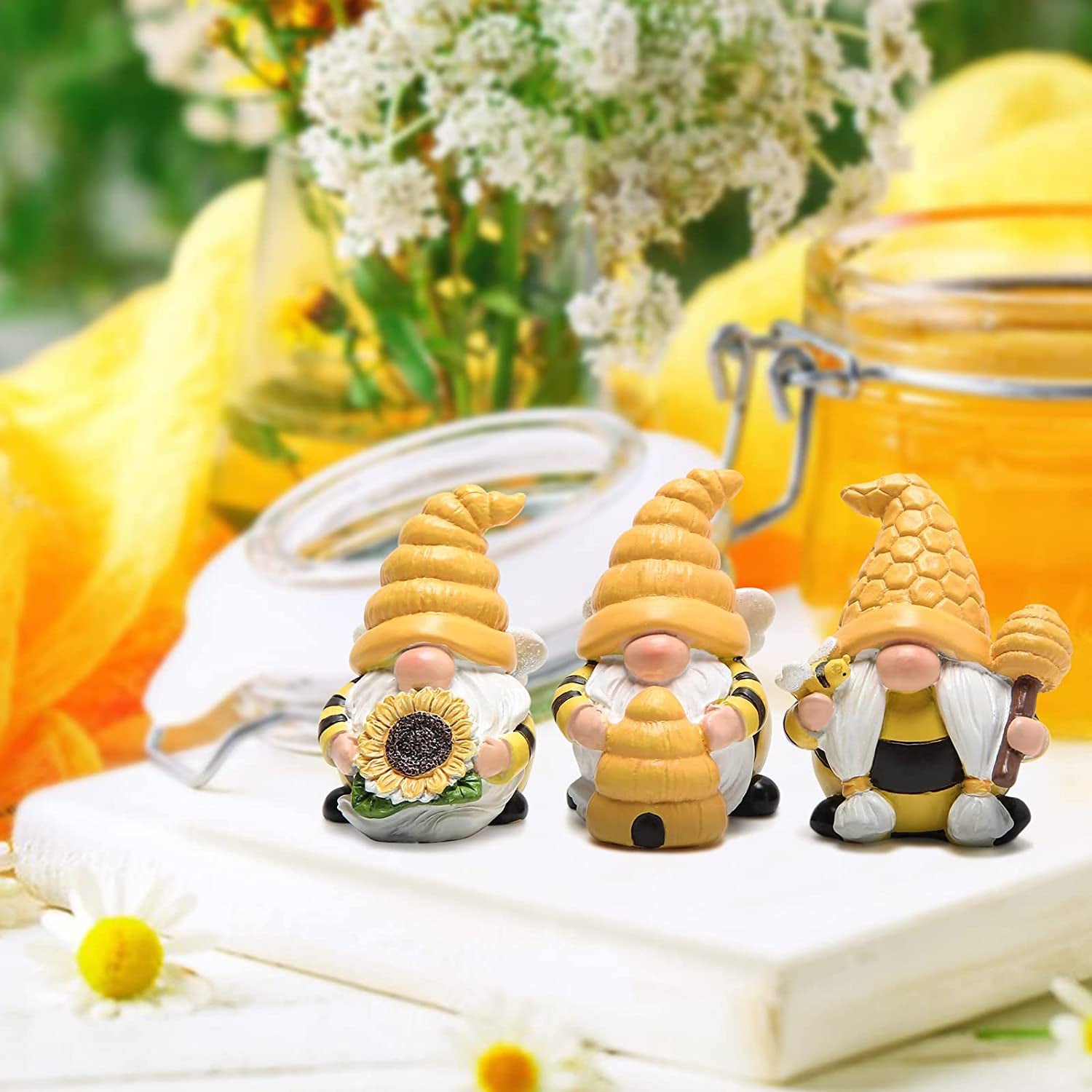 3 PCS Bumble Bee Spring Gnome Decorations Honey Bee Gnomes Ornaments World Bee Day Decorations Gifts Fall Thanksgiving Gnomes Figurines Honey Bee Birthday Party Decor