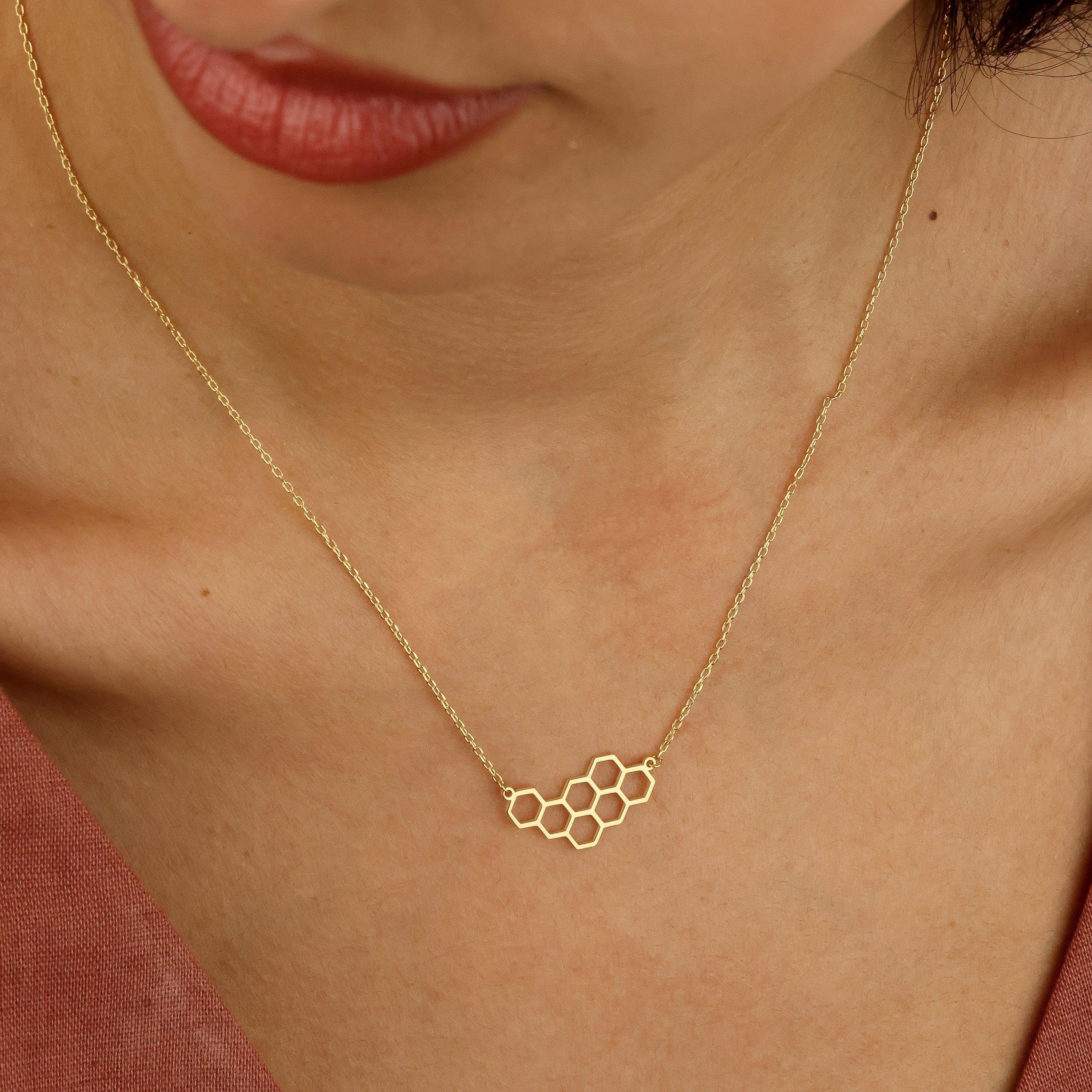 Honeycomb Necklace, Geometry Shape, Layering Necklace, Birthday Necklace, Gift for Her, Christmas Gift,